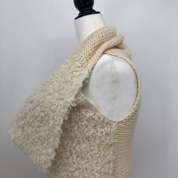 Cecile Bénac Creme Wool Alpaca Polyamide Vest Cardigan Contrast Fuzzy Knit SP - Picture 10 of 16